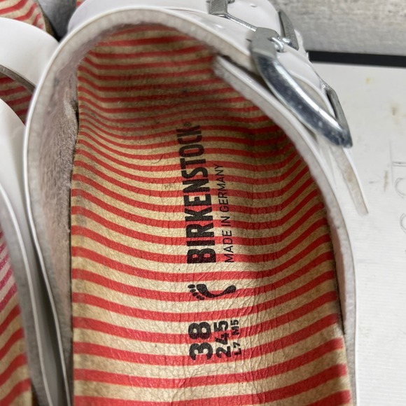 Birkenstock Arizona White Leather Striped Sandals Slip On Women's 38 EU/7 US - Picture 7 of 9